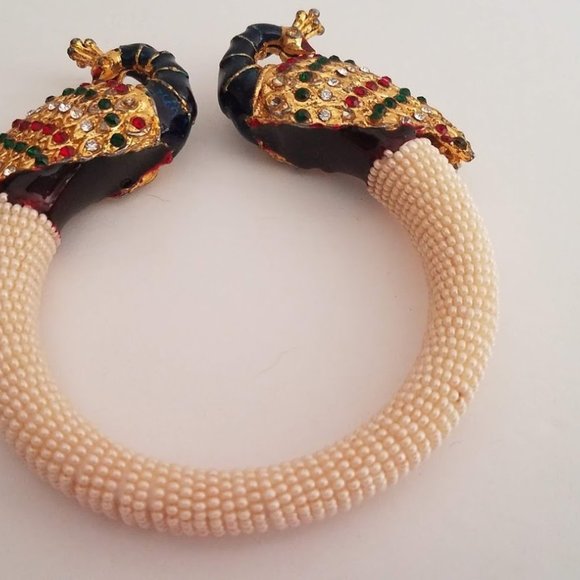 Pair of Beaded Bracelets with Peacocks - Picture 3 of 8